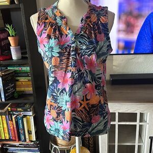 Caribbean Joe Size Small Blue and pink Floral Print Blouse NWT